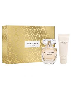Eau de parfum (EDP) and body lotion set for women, Girl of Now, Elie Saab, glass and plastic, 50+75 ml, cream and gold, 2 pieces