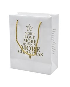 Çantë dhuratash, Christmas, karton, 21x26 cm, e bardhë dhe gold, 1 copë