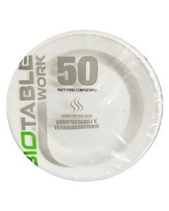 Set of 50 deep disposable plates, Bio Table, biopolymer, 22 cm, white, 1 piece