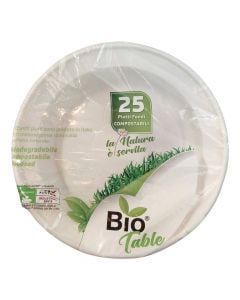 Set of 25 deep disposable plates, Bio Table, biopolymer, 22 cm, white, 1 piece