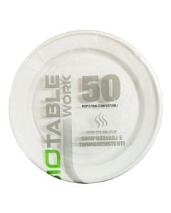 Set me 50 pjata të cekëta njëpërdorimshe, Bio Table, biopolimer, 22 cm, e bardhë, 1 copë