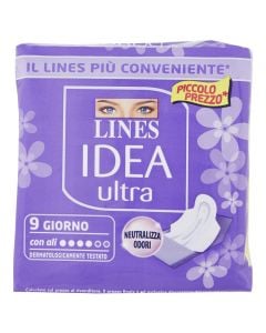 Hygienic napkins, Lines Idea Ultra, cotton, 9 pieces