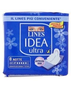Hygienic napkins, Lines Idea Ultra night, cotton, 8 pieces