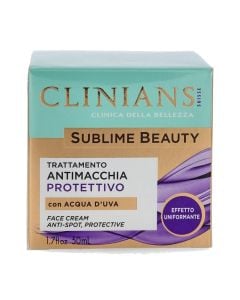 Face cream, with a protective effect against skin spots, Sublime Beauty, Clinians, plastic and glass, 50 ml, turquoise and purple, 1 piece