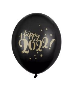 Balloon, Happy 2022, latex, 30 cm, black, 50 pieces