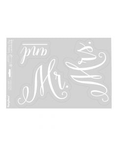 Wedding day car sticker, 'Mr. and Mrs". 33x45 cm, white