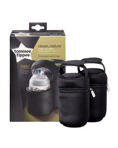 Isothermal bag, for carrying baby bottles, Closer to Nature, Tommee Tippee, textile and isothermal layer, 10.8x22x14.8 cm, black, 2 pieces