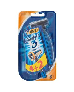 Brisk rroje njëpërdorimësh për meshkuj, Bic, plastikë dhe inoks, 7.2x11.5 cm, blu, 6 copë