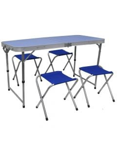 Set tavolinë dhe stola kampingu, alumin, MDF dhe tekstil, 60x60 cm, blu, 1 copë