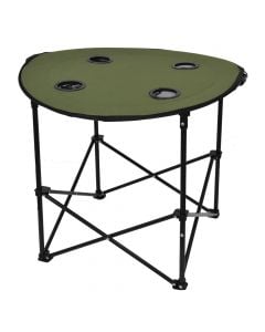 Tavolinë kampingu në formë rrethore, alumin dhe poliestër, 72x72x62 cm, e gjelbër, 1 copë