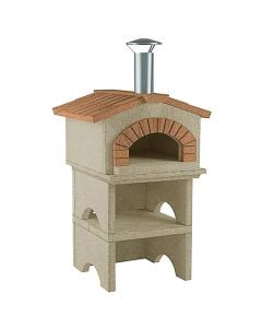 Concrete oven with metal chimney 690 kg, with brick decor, concrete, 94x103x207 cm, white and red, 1 piece