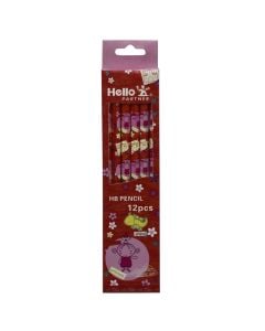 "Hello", pencil HB wood, 16 cm, 12 pieces, pink