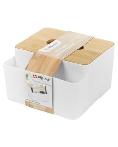 Kuti kozmetike organizues për kartopeceta, Alpina, 16.5x15.5x9.7 cm, e bardhë, bezhë