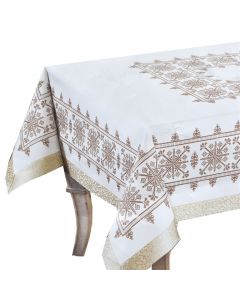 Tablecloth, polyester, 160x220 cm, beige and white, 1 piece