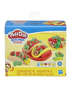 Set of plasteline and shapes, Taco Time, Kitchen Creations, Play Doh, Hasbro, plasteline and plastic, 6.67x16.51x15.24 cm, yellow and blue, 8 pieces