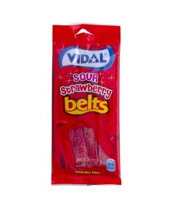 Karamele gome, Sour Strawberry Belts, Vidal, plastikë, 100 g, e kuqe, 1 copë