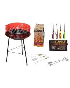 Portable barbecue set with accessories, metal, 36x52 cm, black and red, 1 piece