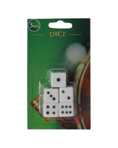 Set of 5 white plastic dice.