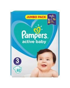 Baby diapers, no. 3, Active Baby, Pampers, 6-10 kg, 82 pieces