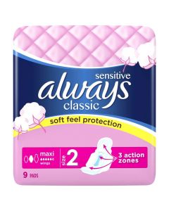Sanitary pads, Always, Classic Sensitive, 9 pieces