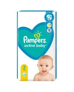 Panolina për bebe, nr. 2, Active Baby, Pampers, 4-8 kg, 64 copë