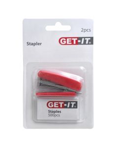 Stapler and staples set, plastic and metal, 6 cm, assorted, 2 pieces