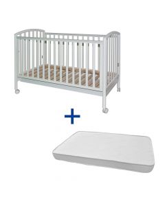 Bed and mattress set for kids, wood and foam, 132x72xH103 cm, white, 2 pieces