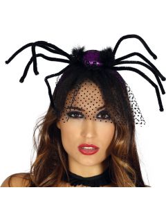 Rreth për flokët, me merimangë, për Halloween, plastikë dhe najlon, 29 cm, e zezë dhe lejla, 1 copë