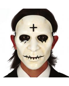 Maskë e bardhë me kryq, për Halloween, PVC, 23 cm, e bardhë dhe e zezë, 1 copë
