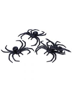 Set of decorative spiders for Halloween, PVC, 8 cm, black, 4 pieces