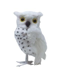 Halloween decorative owl, plastic and polyester, 18 cm, gray and white, 1 piece