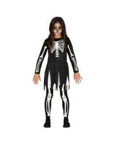 Skeleton Halloween costume for kids, polyester, 110-115 cm, black and white, 1 piece