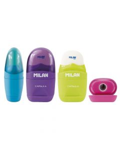 2 in 1 rubber pencil sharpener, Milan, plastic and rubber, 6.5x3.5x2.4 cm, assorted, 1 piece