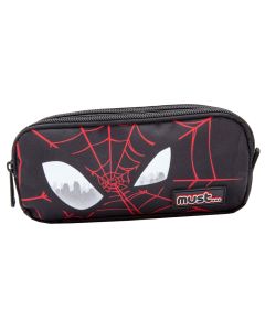 Pencil case, with 2 compartments, Spiderman, textile, 21x6x9 cm, black, 1 piece