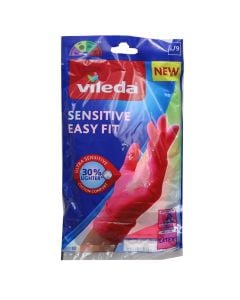 Cleaning gloves, vileda, L/9, latex, easy fit, red, 1 pair