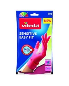 Cleaning gloves, vileda, M/8, latex, easy fit, red, 1 pair