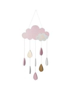 Hanging decoration for children, clouds, wood, 23.8x57.5 cm, pink, 1 piece