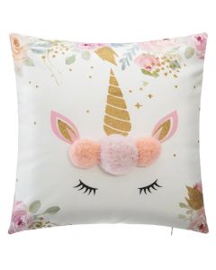 Decorative pillow for children, Unicorn, polyester, 40x40 cm, pink and white, 1 piece