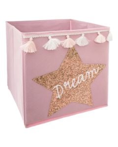 Organizer box for children, Dream, polyester and cardboard, 29x29x29 cm, pink, 1 piece