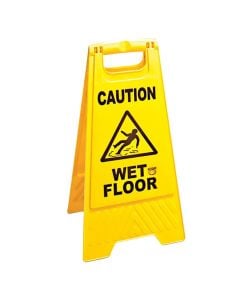 Warning sign, "Caution wet floor", polypropylene, 31x3x64 cm, yellow, 1 piece