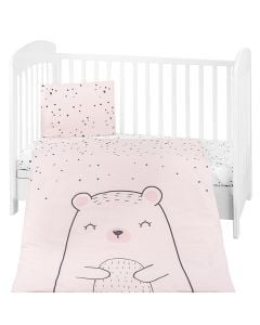 Set carcafë zarf për bebe, Kikka Boo, Bear, pambuk, këllëf jastëku 35x45 cm, carcaf të poshtëm 100x150 cm, mbulesa e jorganit 95x135 cm, rozë, 3 pjesë