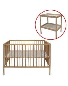 Baby bed set 120x60 cm + multifunctional shelf 48x69xh68 cm, wood, natural