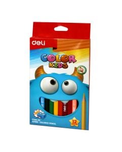 Lapsa me ngjyra për fëmijë dhe mprehëse për lapsat, Color Kids, Deli, dru, 12x18x1.3 cm, mikse, 13 copë