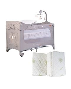 Portable bed set 125x62x73 cm and optional mattress 120x60x5 cm, mixed, 2 parts