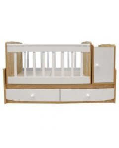 Children's bed, MDF, natural/white, with drawers and changing table, 95x132x68 cm, 1 piece