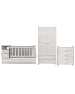 Children's bedroom set, bed, wardrobe, chest of drawers, white, 3 pieces