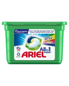 Detergent in the form of capsules for washing clothes, Ariel, Color, All in 1, Lenor, 14 capsules, 1 pack