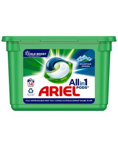 Detergent in the form of capsules for washing clothes, Ariel, Mountain spring, 14 capsules, 1 pack