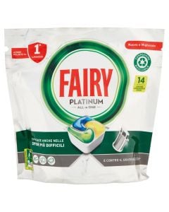 Dish detergent in capsule form, Fairy platinum, all in one, lemon, 14 capsules, 1 pack