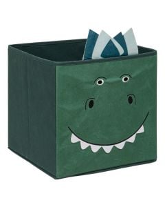 Storage box, Dinosaur, polyester/cardboard, 29x29x29 cm, dark green, 1 piece